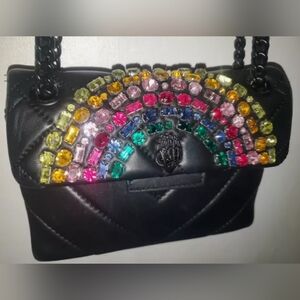 Kurt Geiger London Kensington Embellished Rainbow Black Leather Shoulder Bag